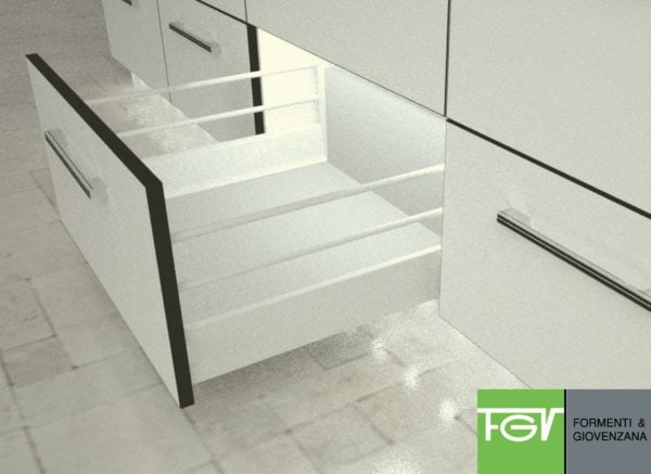 „TEN“ drawer H-90+X mm with 2 pairs of railings