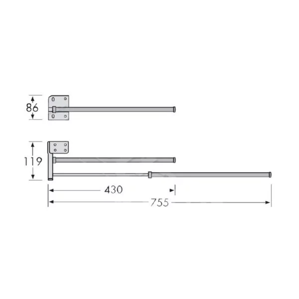 Built-in towel rail with 2 bars
