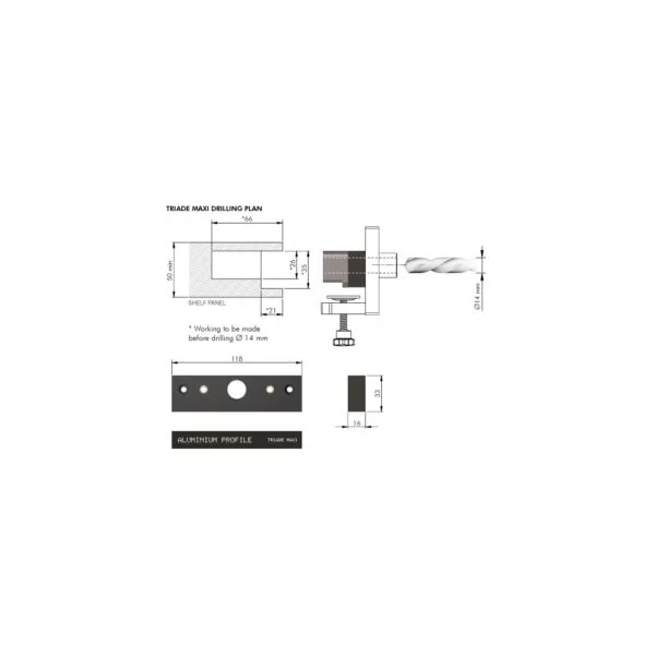 Template for alu. profile TRIADE MAXI for drilling jig 4