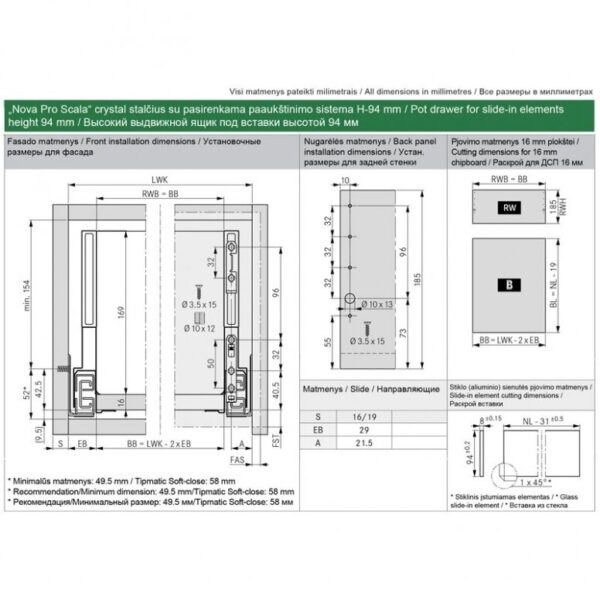 „NOVA PRO SCALA“ CRYSTAL DRAWER FOR SLIDE-IN ELEMENTS H-94 MM 4