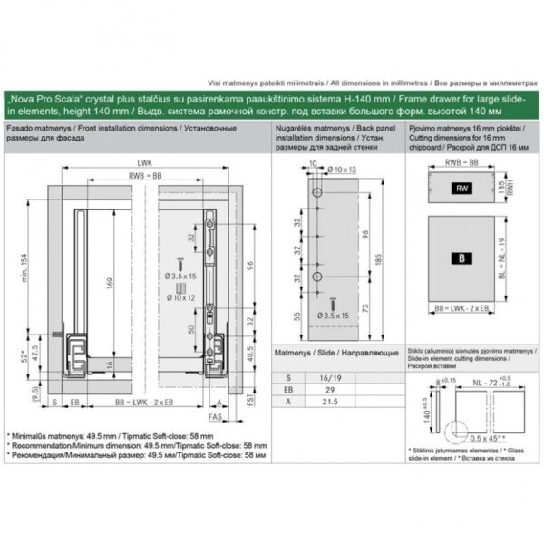 „NOVA PRO SCALA“ CRYSTAL PLUS DRAWER FOR SLIDE-IN ELEMENTS H-140 MM 3